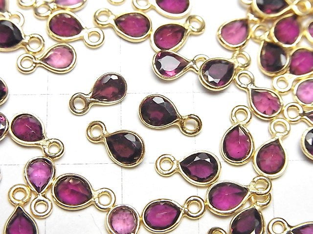 [Video]High Quality Rhodolite Garnet AAA Bezel Setting Pear shape Faceted 6x5mm 18KGP 3pcs