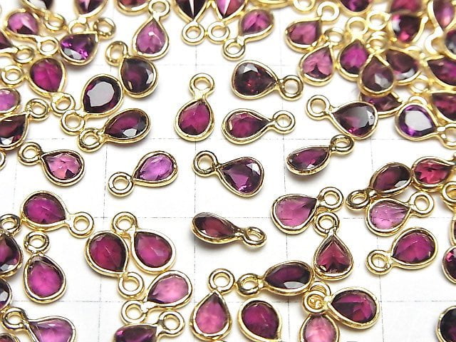 [Video]High Quality Rhodolite Garnet AAA Bezel Setting Pear shape Faceted 6x5mm 18KGP 3pcs