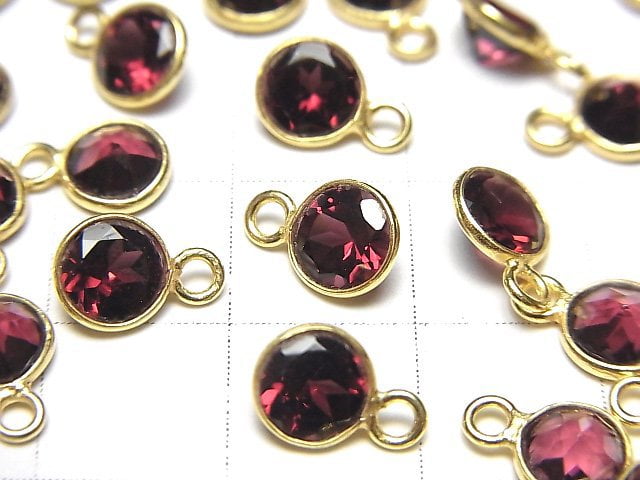 [Video]High Quality Rhodolite Garnet AAA Bezel Setting Round Faceted 6x6mm 18KGP 3pcs