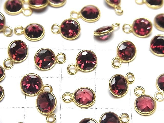 [Video]High Quality Rhodolite Garnet AAA Bezel Setting Round Faceted 6x6mm 18KGP 3pcs