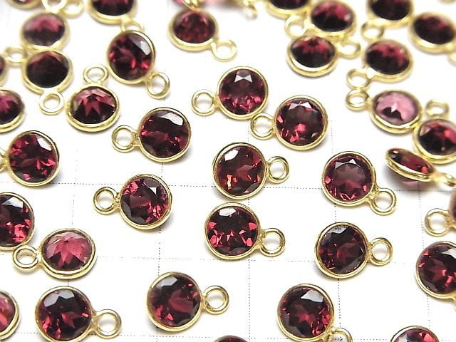 [Video]High Quality Rhodolite Garnet AAA Bezel Setting Round Faceted 6x6mm 18KGP 3pcs