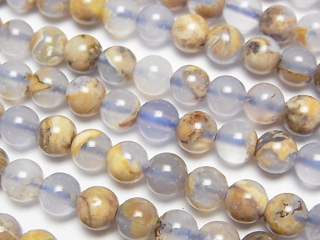 [Video] Argentine Blue Chalcedony AA+ with matrix Round 6mm half or 1strand beads (aprx.15inch/38cm)