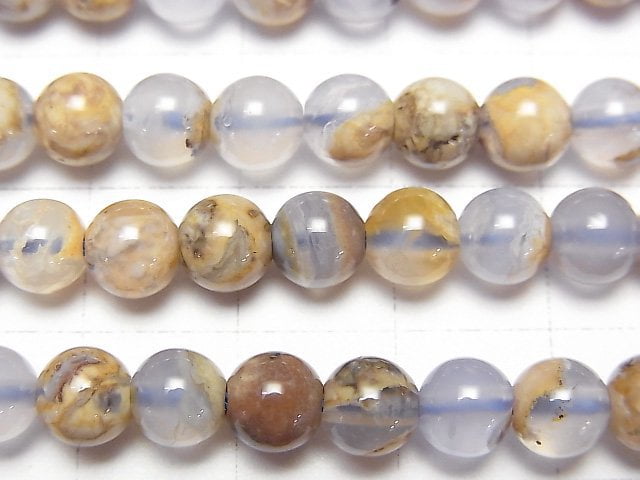 [Video] Argentine Blue Chalcedony AA+ with matrix Round 6mm half or 1strand beads (aprx.15inch/38cm)