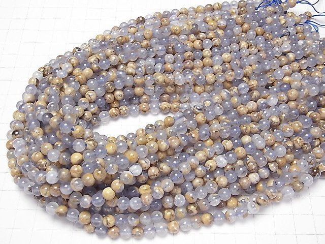 [Video] Argentine Blue Chalcedony AA+ with matrix Round 6mm half or 1strand beads (aprx.15inch/38cm)