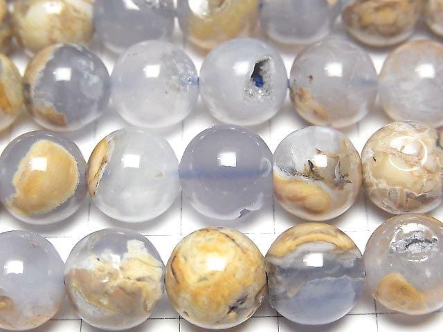 [Video] Argentine Blue Chalcedony AA+ with matrix Round 10mm half or 1strand beads (aprx.15inch/38cm)