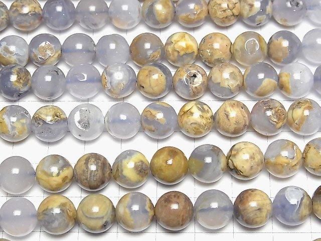 [Video] Argentine Blue Chalcedony AA+ with matrix Round 10mm half or 1strand beads (aprx.15inch/38cm)