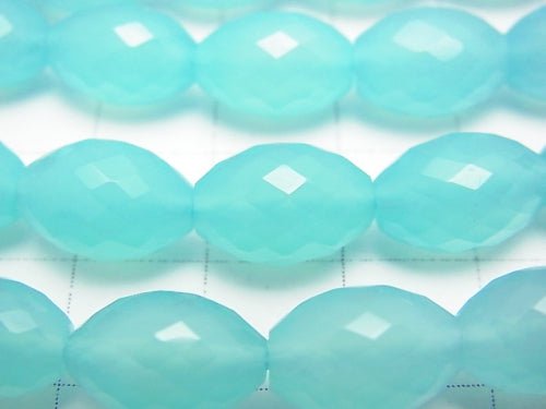 Sea Blue Chalcedony AAA Faceted Rice 12x8x8mm 1/4 or 1strand beads (aprx.15inch / 38cm)