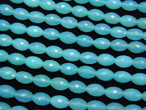 Sea Blue Chalcedony AAA Faceted Rice 12x8x8mm 1/4 or 1strand beads (aprx.15inch / 38cm)