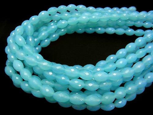 Sea Blue Chalcedony AAA Faceted Rice 12x8x8mm 1/4 or 1strand beads (aprx.15inch / 38cm)