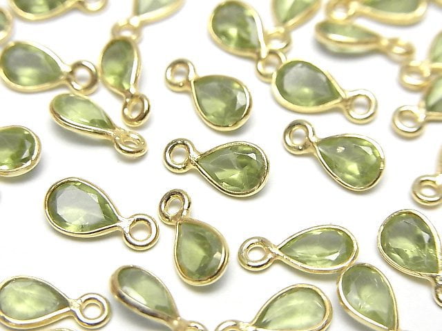 [Video]High Quality Peridot AAA Bezel Setting Pear shape Faceted 6.5x5mm 18KGP 5pcs