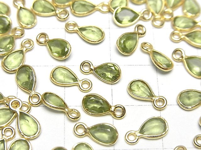 [Video]High Quality Peridot AAA Bezel Setting Pear shape Faceted 6.5x5mm 18KGP 5pcs