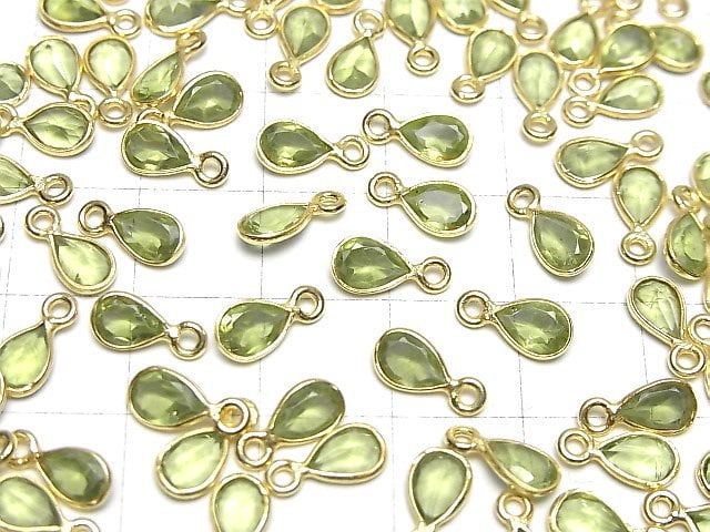 [Video]High Quality Peridot AAA Bezel Setting Pear shape Faceted 6.5x5mm 18KGP 5pcs