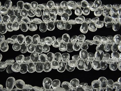 [Video] White Topaz AAA Pear shape Faceted Briolette 1/4 or 1strand beads (aprx. 8inch / 20cm)