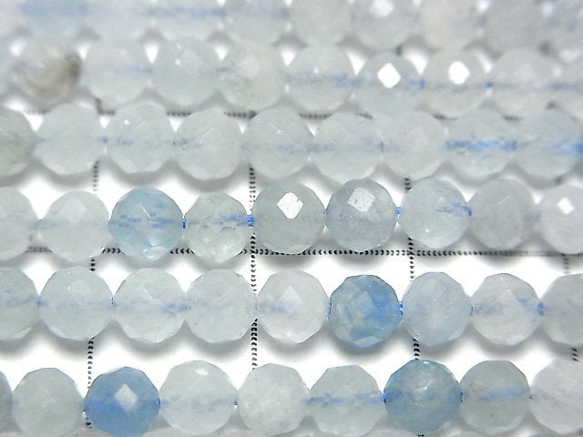 [Video] High Quality! Aquamarine AA+ Faceted Round 4mm 1strand beads (aprx.15inch / 37cm)