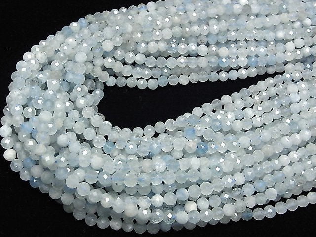 [Video] High Quality! Aquamarine AA+ Faceted Round 4mm 1strand beads (aprx.15inch / 37cm)