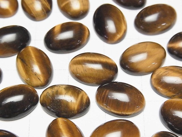 Yellow Tiger's Eye AA+ Oval Cabochon 14x10mm 5pcs