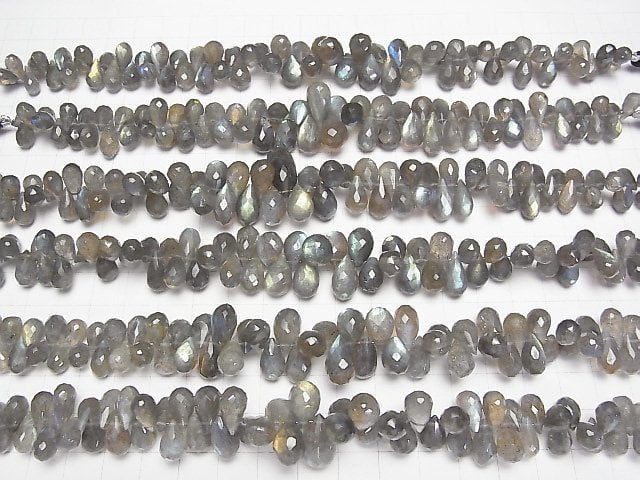 [Video]High Quality Labradorite AAA- Drop Faceted Briolette half or 1strand beads (aprx.7inch/19cm)