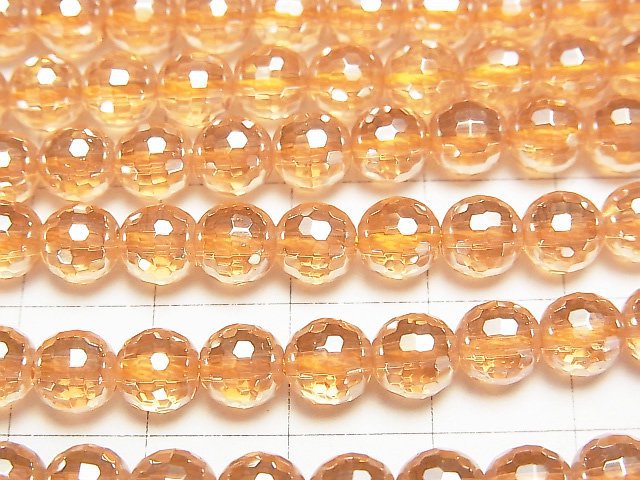 [Video]Champagne Aura Crystal Quartz AAA 128Faceted Round 6mm half or 1strand beads (aprx.15inch/37cm)