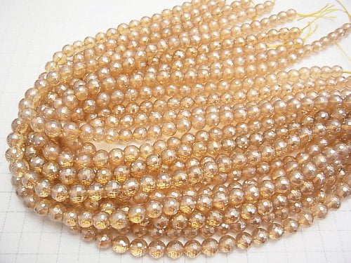 Champagne Aura Crystal Quartz AAA 128Faceted Round 8mm half or 1strand beads (aprx.15inch/37cm)