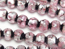 [Video] Lampwork Beads Round 8mm [Pink x Silver x Black] 1/4 or 1strand beads (aprx.15inch/36cm)