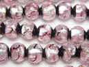 [Video] Lampwork Beads Round 8mm [Pink x Silver x Black] 1/4 or 1strand beads (aprx.15inch/36cm)