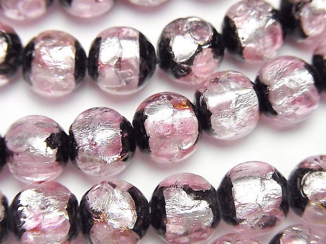 [Video] Lampwork Beads Round 10mm [Pink x Silver x Black] 1/4 or 1strand beads (aprx.14inch/34cm)