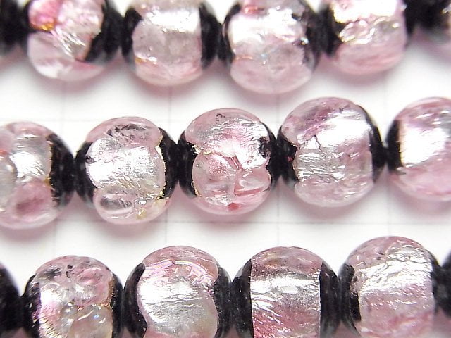 [Video] Lampwork Beads Round 10mm [Pink x Silver x Black] 1/4 or 1strand beads (aprx.14inch/34cm)