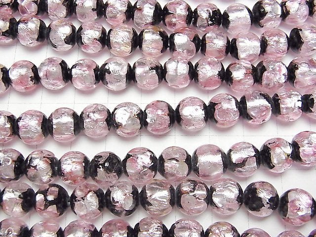 [Video] Lampwork Beads Round 10mm [Pink x Silver x Black] 1/4 or 1strand beads (aprx.14inch/34cm)