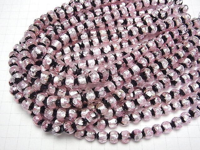 [Video] Lampwork Beads Round 10mm [Pink x Silver x Black] 1/4 or 1strand beads (aprx.14inch/34cm)