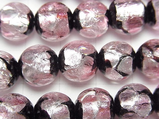 [Video] Lampwork Beads Round 12mm [Pink x Silver x Black] 1/4 or 1strand beads (aprx.13inch/33cm)