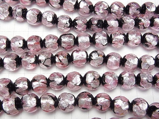 [Video] Lampwork Beads Round 12mm [Pink x Silver x Black] 1/4 or 1strand beads (aprx.13inch/33cm)