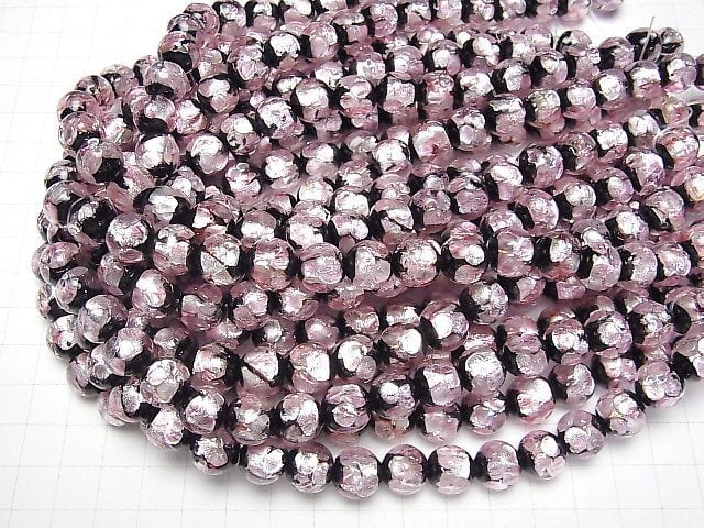 [Video] Lampwork Beads Round 12mm [Pink x Silver x Black] 1/4 or 1strand beads (aprx.13inch/33cm)