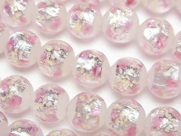 [Video] Lampwork Beads Round 10mm [Pink x Silver x White/Luminous type] 1/4 or 1strand beads (aprx.15inch/36cm)