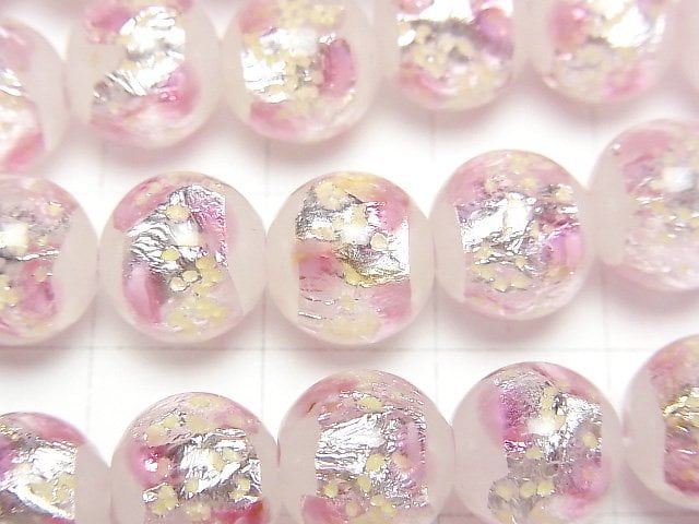 [Video] Lampwork Beads Round 10mm [Pink x Silver x White] 1/4 or 1strand beads (aprx.15inch/37cm)