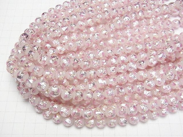 [Video] Lampwork Beads Round 10mm [Pink x Silver x White/Luminous type] 1/4 or 1strand beads (aprx.15inch/36cm)