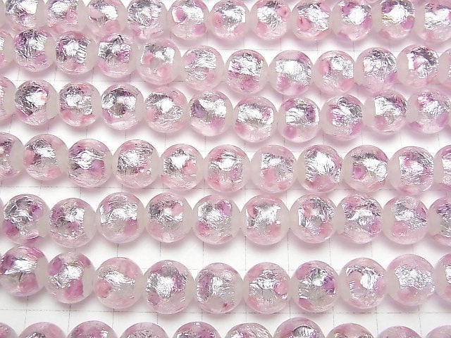 [Video] Lampwork Beads Round 12mm [Pink x Silver x White] 1/4 or 1strand beads (aprx.14inch/34cm)