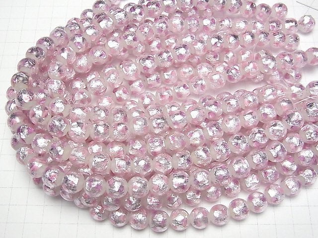 [Video] Lampwork Beads Round 12mm [Pink x Silver x White] 1/4 or 1strand beads (aprx.14inch/34cm)