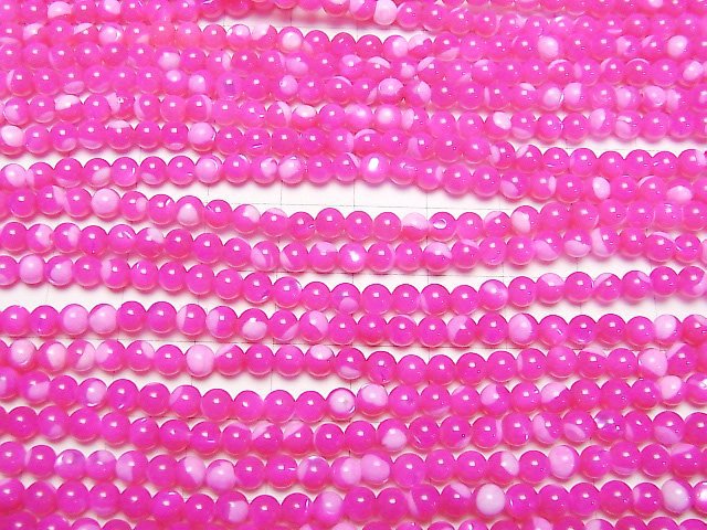 [Video]Mother of Pearl MOP Fuchsia Pink Round 4mm 1strand beads (aprx.15inch/38cm)