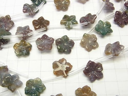 Indian agate flower 15x15x3mm half or 1strand beads (aprx.15inch / 38cm)