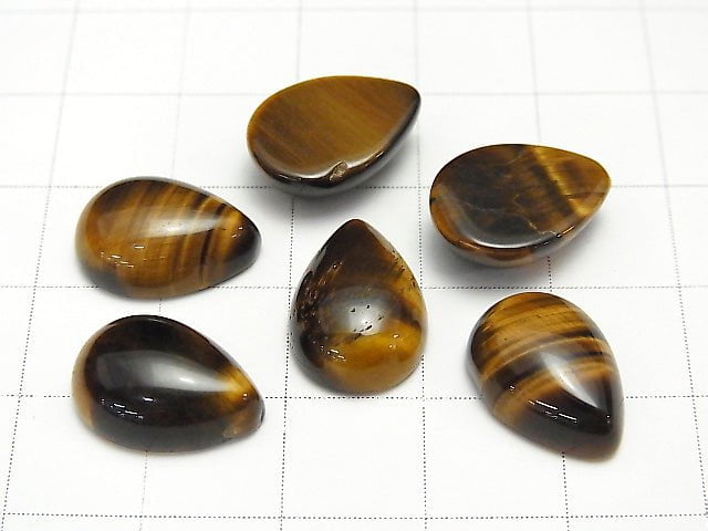 [Video] Yellow Tiger's Eye AA++ Pear shape Cabochon 14x10mm 3pcs