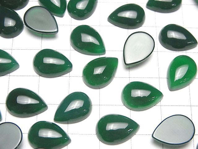 Green Onyx AAA Pear shape Cabochon 14x10mm 2pcs