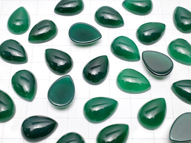 Green Onyx AAA Pear shape Cabochon 18x13mm 2pcs