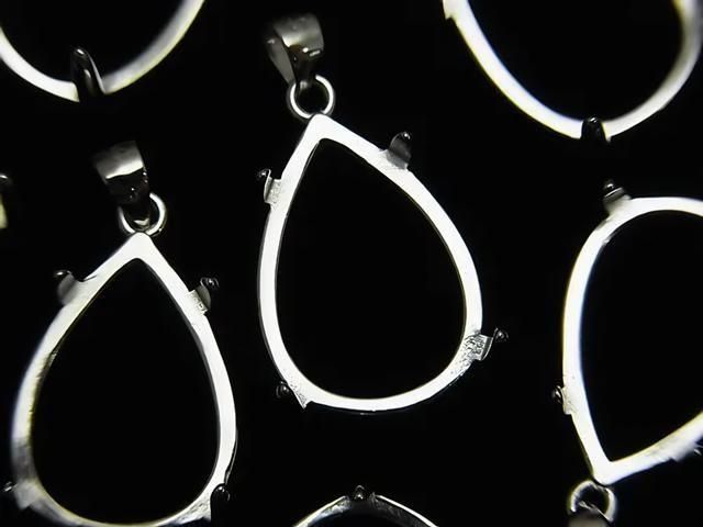 [Video] Silver925 Pendant Frame Pear shape 18x13mm Rhodium Plated 1pc