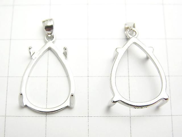 [Video] Silver925 Pendant Frame Pear shape 18x13mm Rhodium Plated 1pc