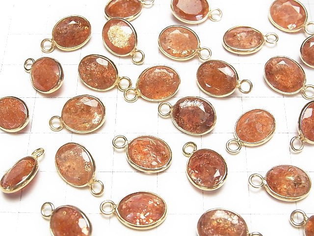 [Video]High Quality Sunstone AAA Bezel Setting Oval Faceted 11x9mm 18KGP 2pcs