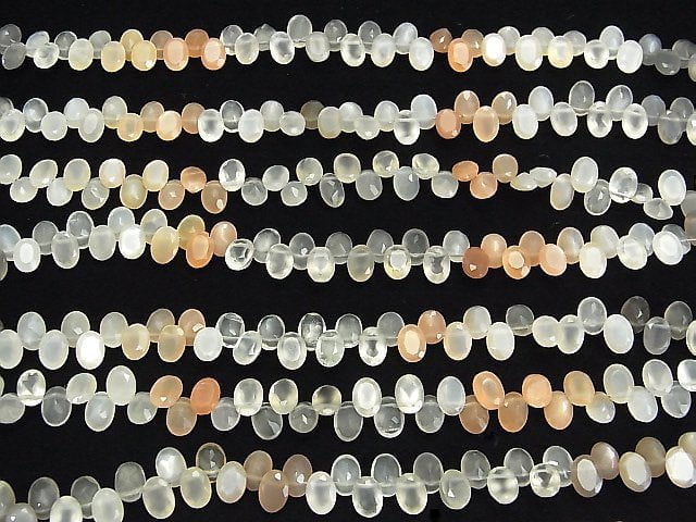 [Video]High Quality Multicolor Moonstone AAA Oval Faceted 1strand beads (aprx.7inch/19cm)