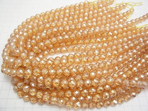 Champagne Aura Crystal Quartz AAA 64Faceted Round 8mm half or 1strand beads (aprx.15inch/36cm)