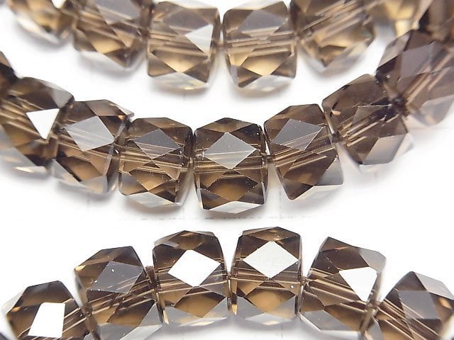 [Video]High Quality! Smoky Quartz AAA Faceted Button Roundel 10x10x7mm Bracelet