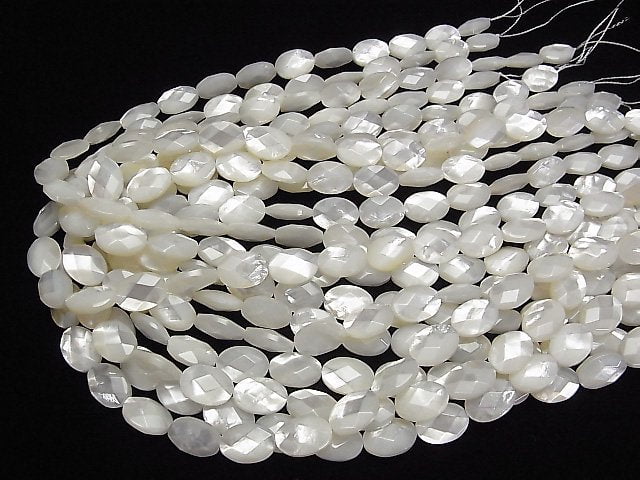 [Video]High Quality White Shell (Silver-lip Oyster )AAA Faceted Oval 14x10mm 1/4 or 1strand beads (aprx.15inch/37cm)