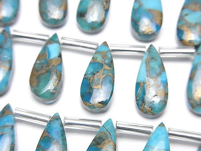 [Video] Blue Copper Turquoise AAA Pear shape (Smooth) 15x6mm half or 1strand (8pcs)